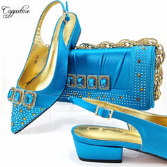 Peach Women Shoes And Bag Set Luxury  Ladies Sandals Match With Handbag Clutch Medium Heels Pumps Sandales Femmes MM1159