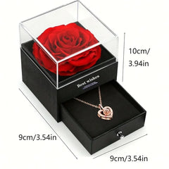 Preserved Red Rose with I Love You Necklace, for Women, Mom, Wife,Christmas Valentines Day Mothers Day Anniversary Birthday Gift