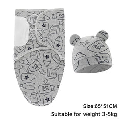 Baby Blanket Hat Set Cartoon Printed Cotton Newborn Swaddle Adjustable