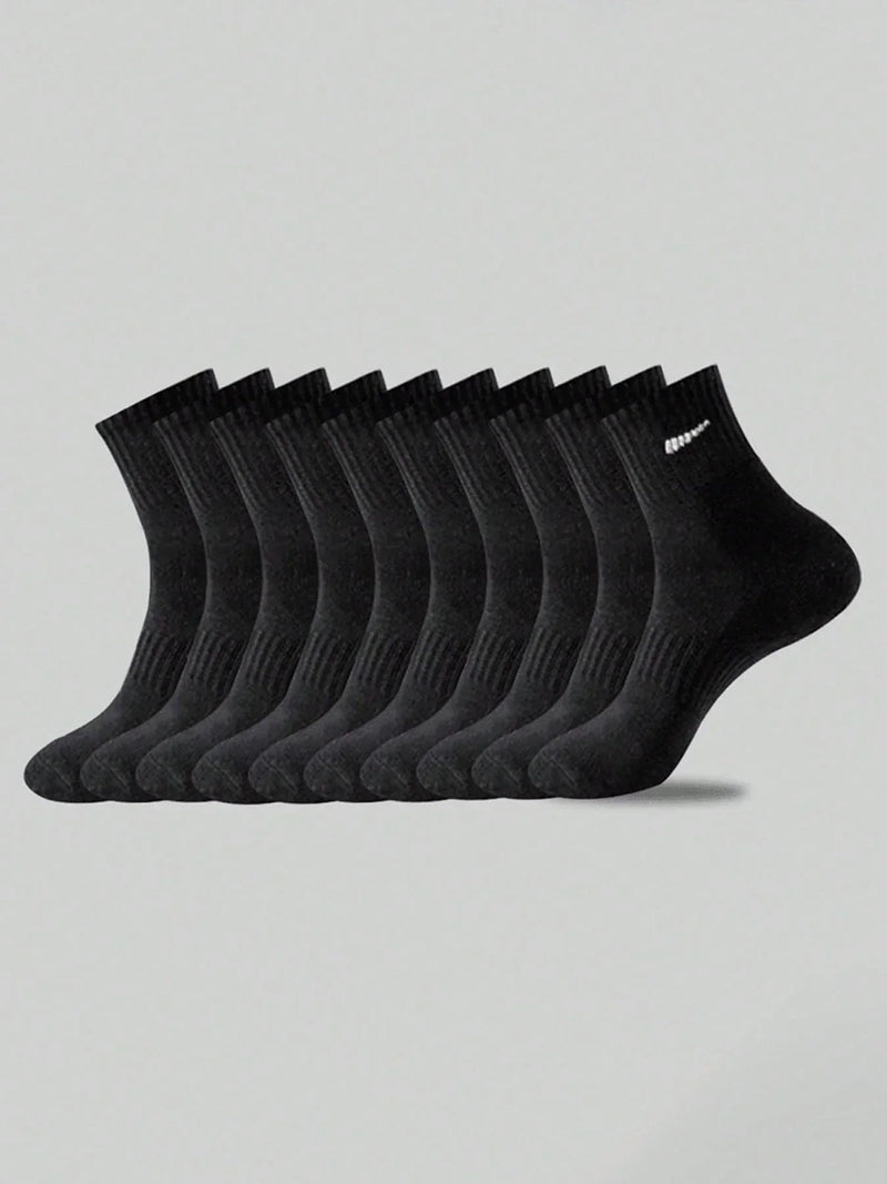 10-Pair Black Sock Pack - Extra-Soft, Comfortable Casual-Style Socks Crafted From Premium Breathable Cotton, Perfect For Everyd