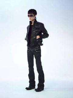 American Retro Dark Punk Style Women Jeans New Street Harajuku High Street Splicing Zipper Floor Pants