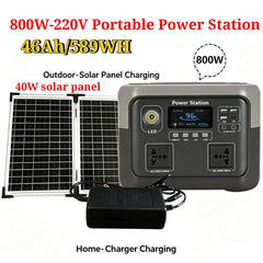 800W 46Ah Portable Power Station 600W/800W 589WH Solar Generator Backup PowerBank for Outdoor Camping, Home Emergency, RV Travel