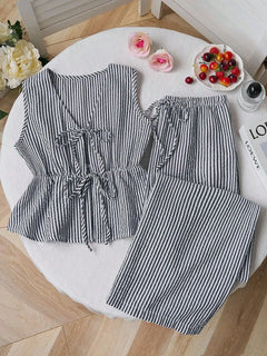 Solid Cami Wide Leg Pants Set | Tie Waist Loose Fit | Summer Two Piece Casual Outfit