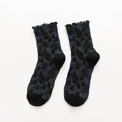 Harajuku Retro Vintage Frilly Ruffle Socks Women Korean Fashion Lace Flower Crew Socks Ethnic Japanese Kawaii Girls Cute Socks