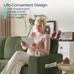 Sectional Couches for Living Room, 81" L Shape 5 Seats, Green | Sleeper sofa with pull out couch bed, corduroy, Customized