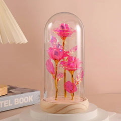 LED Valentine Day Gift For Girlfriend Eternal Rose Light 24K Gold Foil Flower In Glass Cover Mothers Day Wedding Bridesmaid Gift