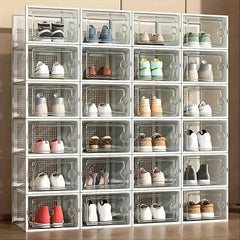 24pcs Large Stackable Plastic Shoe Storage Boxes Dustproof Transparent Display Cabinet for Men/Women Sports Shoes Boots Hat Orga