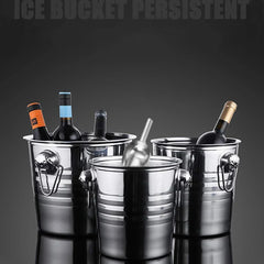 Stainless Steel Wine Cooler Bucket Double Wall Wine Bottle Cooler Holder Champagne Cooler Beer Chiller Ice Bucket Ktv Bar Tool