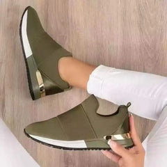 Fashion Women Sock Sneakers No Laces Slip On Platform Shoes Luxury Gold Trim Hidden Wedge Comfort Daily Casual Running Trainers