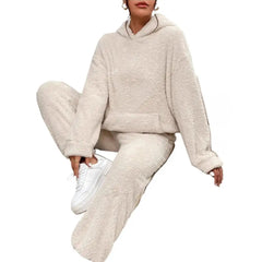 Women's Fuzzy Fleece Pajamas Set Winter Plush Pullover Hoodies And Pants Lounge Set Fluffy 2 Piece Sleepwear