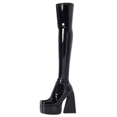Women's Black Pyramids High Heels Thigh High Boots Sexy Platform White Over The Knee Party Shoes High Quality Big Size 43