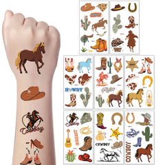 10/6 Sheets Cowboy Temporary Tattoos Stickers Western Cowboy Themed Birthday Party Decors Boys Birthday Party Favors Bag Fillers