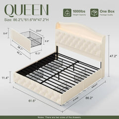 Queen Size Bed Frame and Headboard & 4 Storage Drawers, Upholstered Platform Bed Frame with RGB LED Lights &, Customized
