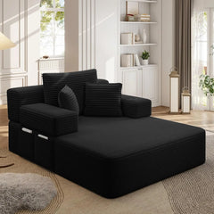 2-in-1 Convertible Chaise Lounge Indoor, 60.2" Corduroy Upholstered Chaise Lounge Chair that Converts to Sleeper, Custom