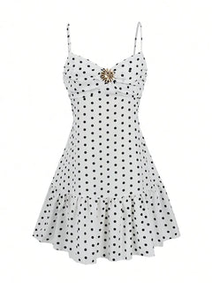 Summer New Women's Polka Dot Mini Dress, Sexy Spaghetti Strap Ruffle