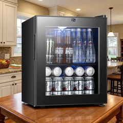 60 Cans Beverage Refrigerator 46L Mini Drink Cooler 1‑12℃ Electronic Temperature Control Glass Door Right Open For Home Bar Commercial Use
