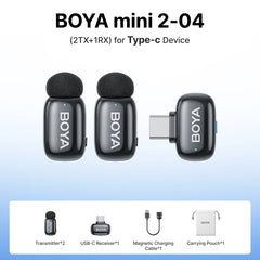 BOYA Mini 2 Wireless Lavalier Microphone AI Noise Reduction Mini Mic for iPhone 6-14/15-17 USB-C Android Phone Video Recording