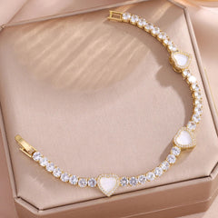 Yupsk 1/4pcs Golden Stainless Steel Stackable Bracelets Exquisite Heart Design Inlaid Zircon Bracelet Set Unisex Jewelry Gifts