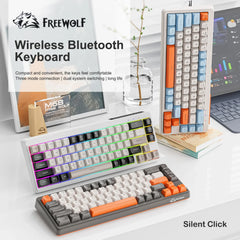 FREEWOLF M68 68 Keys Wireless Keyboard Mouse Combo, PBT RGB Tri-Mode Bluetooth/2.4G/Wired Keyboard, Silent Keyboard Mouse Set