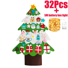 DIY Felt Christmas Tree with Hanging Ornament LED String Lights for Kids Gifts Christmas Decoration 2024 New Year Xams Supplies