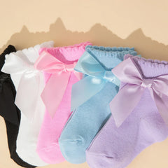 8 Pairs Random Kids Girls Socks with Bow Breathable Short Socks