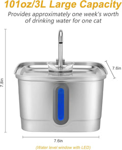 101oz/3l Stainless Steel Cat Water Fountain Automatic Pet Water