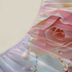 1pc 3D Pink Roses with Crystal Bead Print Fitted Sheet Deep Pocket