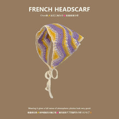 Korean-style cozy knit triangular headscarf for women, spring/summer, cute versatile country beach vacation hairband