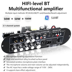 D800 Bluetooth 5.0 Digital Amplifier Board 2.1 Channel 50W+50W+100W HiFi Subwoofer Audio AMP for Home and Outdoor Sound Systems