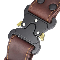 Real Leather Dog Collar With Handle Tactical Military Dog Leather Collar For Medium Large Dogs German Shepherd Training Hunting