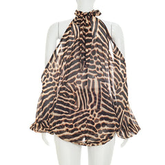 Leopard Print 2 Piece Short Set Women Club Party Outfit Summer Halter Off Shoulder Top Shirt Shorts Matching Sets Beach Vacation