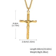 Stainless Steel Cross Necklace Catholicism Jesus Pendant Gold Color Collar Church Prayer Faith Jewelry for Men Women Gift
