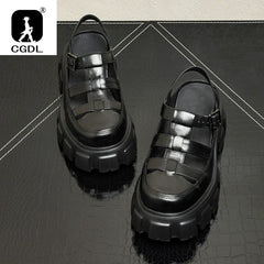 6 Cm Height Platform Mens Genuine Leather Sandals Luxury Handmade Quality 2024 New Designer Black Summer Formal Social Shoes Man