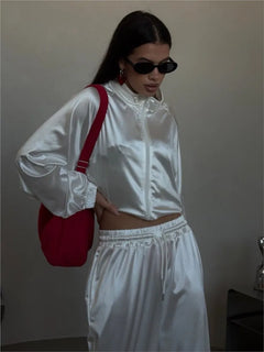 2026spring Autumn New Satin Women's Sports Suit Fashion Zipper Long