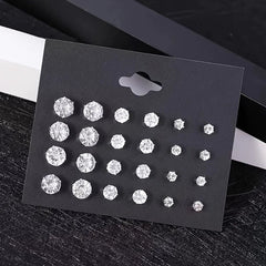 New 12 Pair Pack White Shiny Wedding Stud Earrings Set For Women Men Crystal Rhinestone Earrings Party Jewelry Accessories Gifts