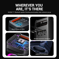 W-KING T11 Bluetooth Speakers,100W RMS, IPX6 Waterproof, BT 5.3 Portable Party Boombox Wireless Deep Bass/115dB Loud Massive Sound