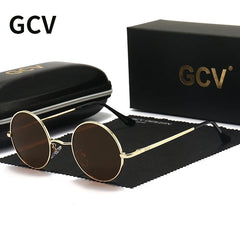 GCV Brand Copper Alloy Steampunk Round Polarized Sunglasses Vintage Men Women Male Female Sun Glasses Classic UV400 Metal