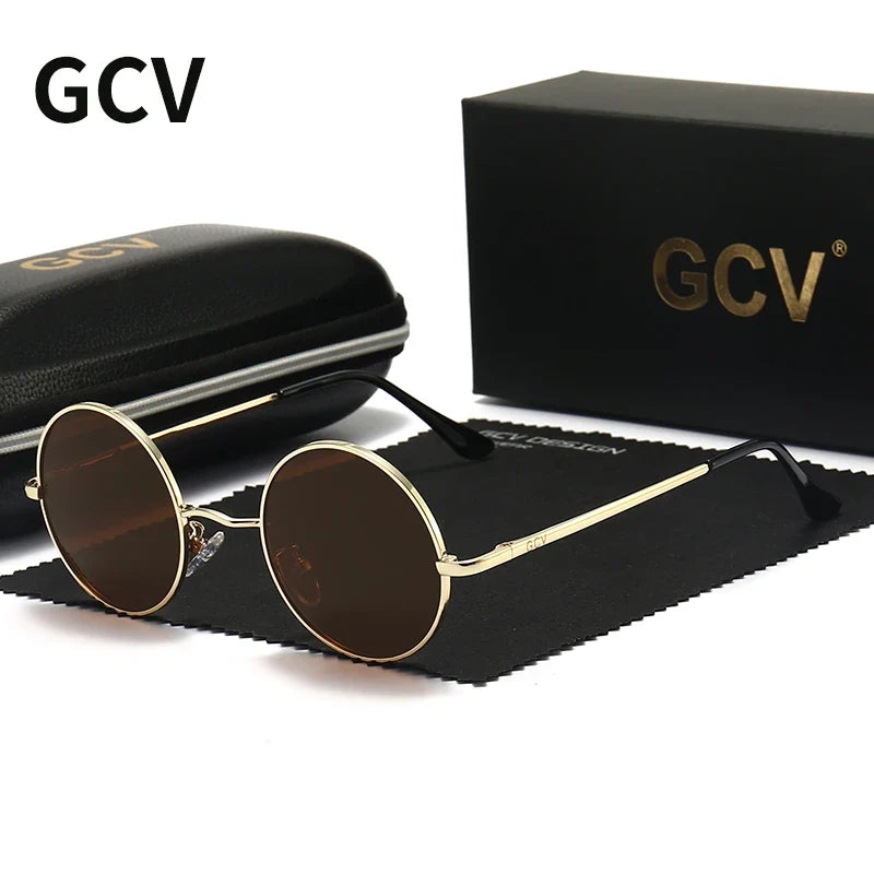 GCV Brand Copper Alloy Steampunk Round Polarized Sunglasses Vintage Men Women Male Female Sun Glasses Classic UV400 Metal