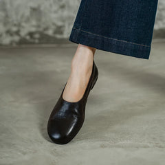 2026 Spring Shallow Mouth Round Toe Loafers Women Shoes Genuine Leather Boat Shoes Fashion Concise Ballet Flats Women Flats