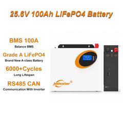 Jsdsolar 25.6V 100Ah LiFePO4 Battery 100A BMS 2560Wh Solar Lithium Iron Phosphate Battery 6000+ Cycles CAN RS485  For Solar Power System