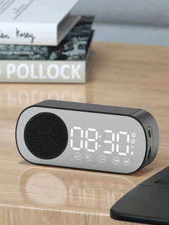 Bluetooth Speaker, Mirror-Faced Clock Alarm Clock Smart Speaker, Bass-Heavy FM Card Insertable Small Speaker