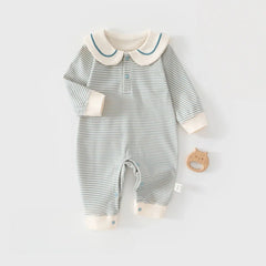 2026 Spring Cotton Newborn Jumpsuit Baby Bodysuits and One-pieces 0-24M Boys Girls Sailor Collar Stripe Boneless Soft Romper