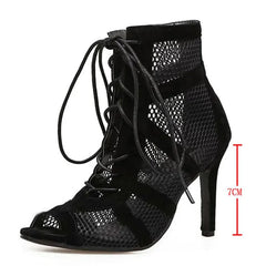 Black Sexy Lace Up Cross-tied Women Shoes Comfort High Quality Thin Heels Open Toe Dancing Sandals Ankle Strap Hollow Out Pumps