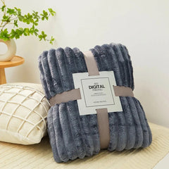 Coral Fleece Flannel Blanket 300GSM Ultra Soft Microfiber Plush Throw Blanket Warm Striped Cozy Blanket for Couch Bed Sofa