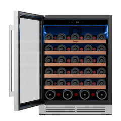 52 bottles wine cooler 5.12 Cu.ft compressor air cooling single temperature zone wine mini fridge With blue light ＆ door lock ＆ automatic defrosting