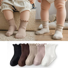 5Pair/lot New Boys and Girls Retro Solid Color Baby Socks  Milk Tea Color Toddler Casual Knitted Children Socks for 1-3Y