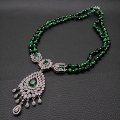 Y·YING 2 Strands Green Tiger Eye Cz Pave Pendant Necklace Gemstone Necklaces Jewelry Women