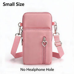 Waterproof Nylon Mini Crossbody Phone Bag for Women Heart Metal Zipper Multi Compartment Shoulder Arm Bag Phone Purse Wallet