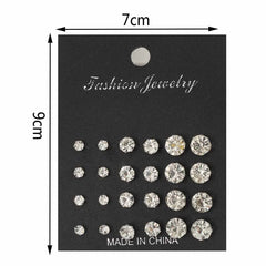 Maximum 36 Pairs Shiny Zircon Stud Earrings Set for Women Men Daily Versatile Chic Silver Color Crystal Ear Jewelry Accessories