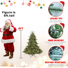 7.5ft Full-Shape Christmas Tree with 850 UL Certified Lights, 2441 PE/PVC Mixed Branch Tips, Hinged Easy Setup Artificial Tree with Wide Base and Metal Stand, Green